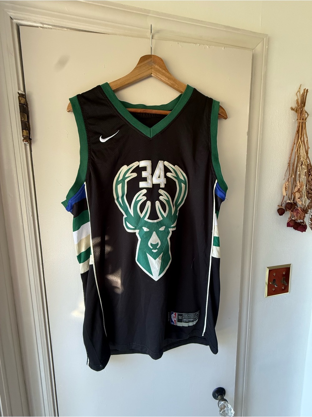 Nike Black and Green Bucks #34 Basketball Jersey Giannis